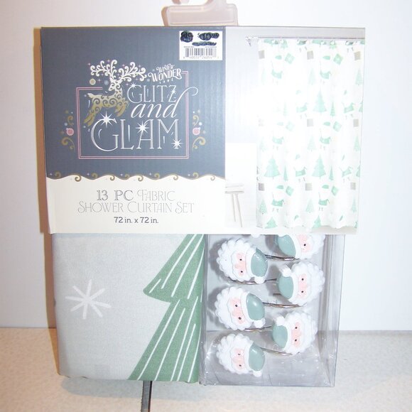 Winter Wonder Lane NWT Glitz & Glam 13pc Shower Curtain Set - Santa - Picture 1 of 4
